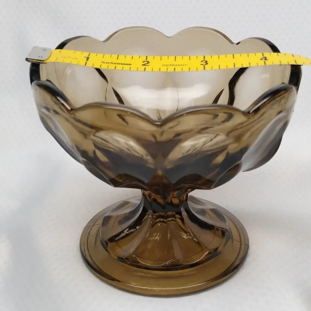 Anchor Hocking Fairfield Smoky Brown Glass Dessert Bowls Pedestal Set of 4 1970s